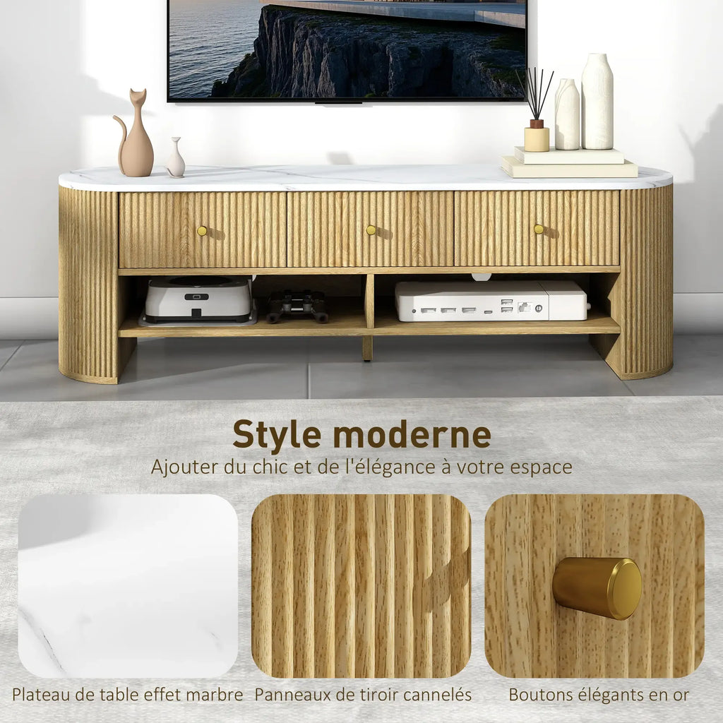 Movany Solen – Meuble TV design bois clair avec plateau effet marbre