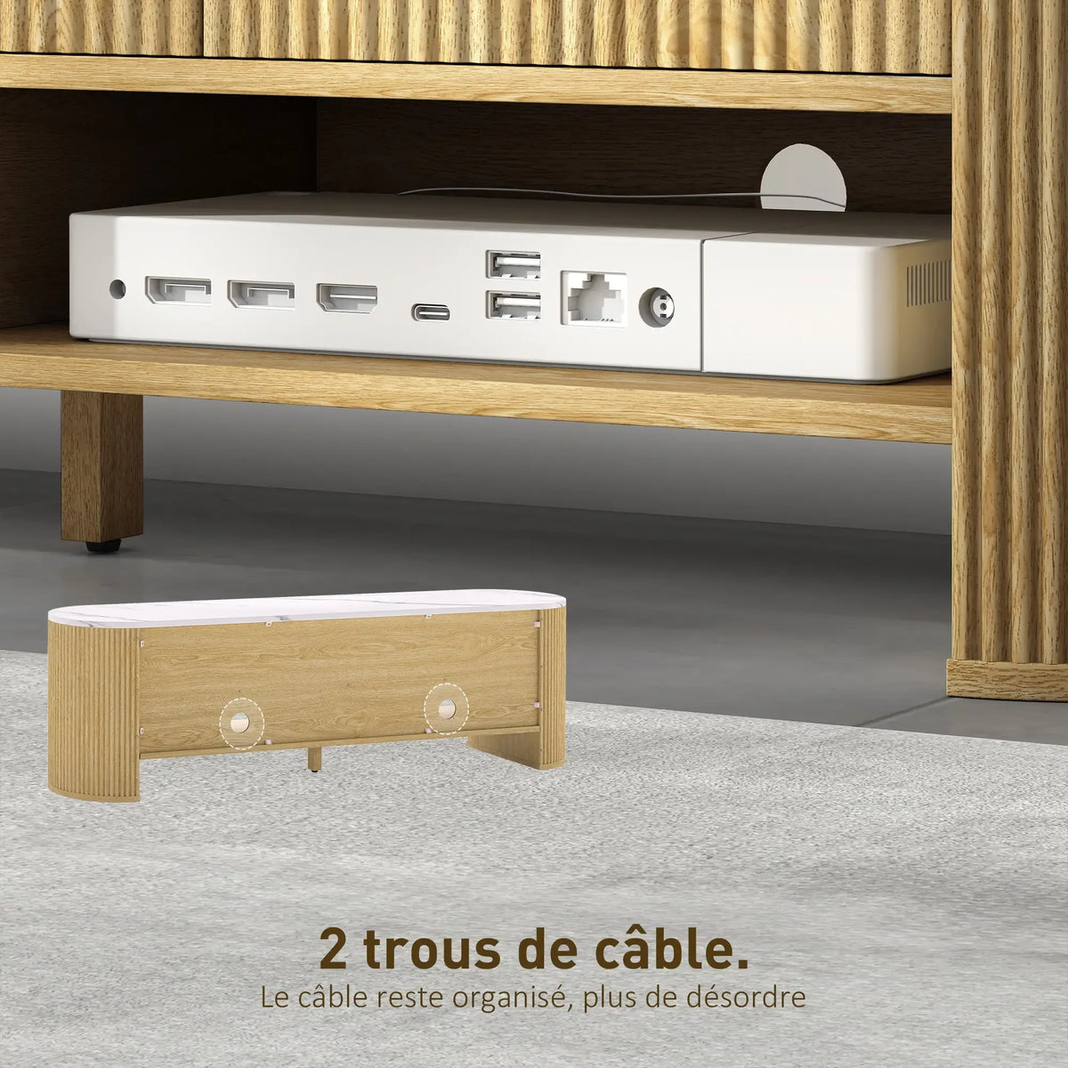Movany Solen – Meuble TV design bois clair avec plateau effet marbre