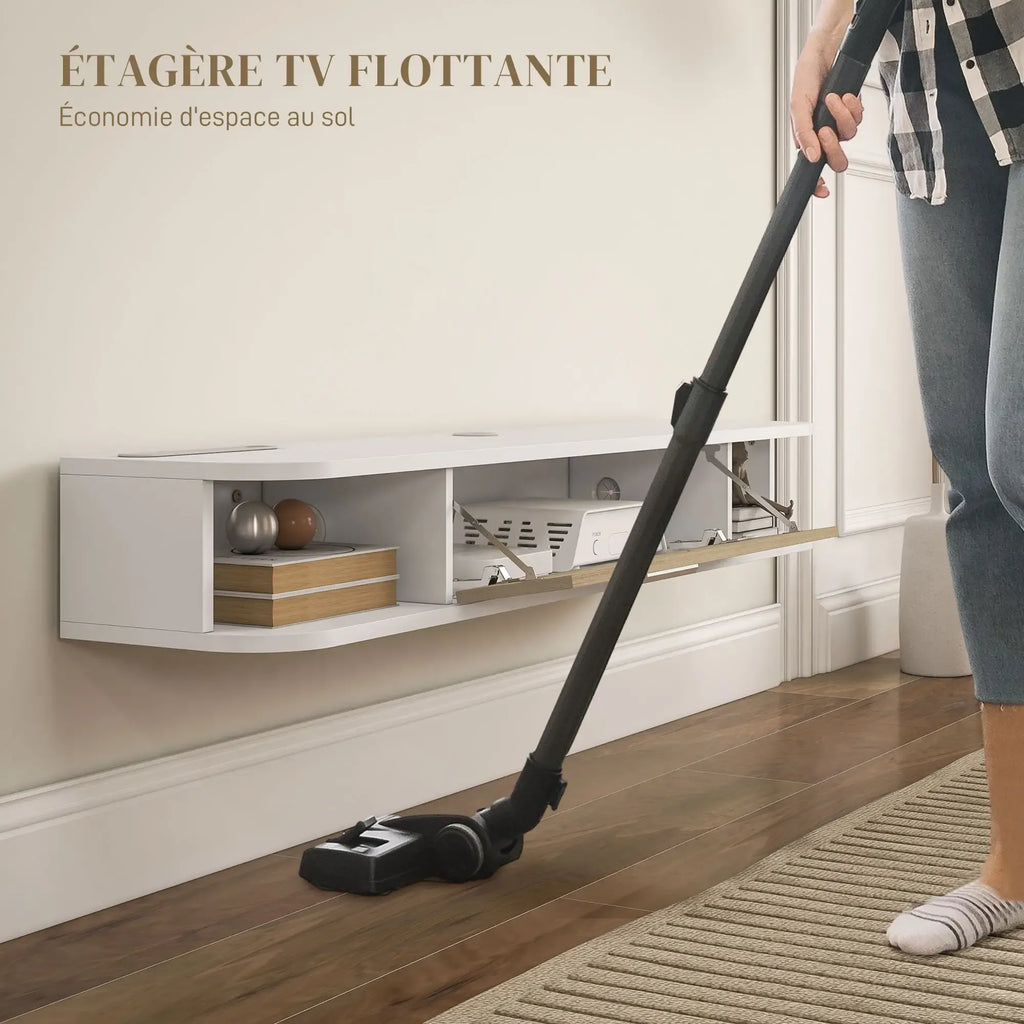 Movany Divine – Meuble TV suspendu blanc, tiroir central