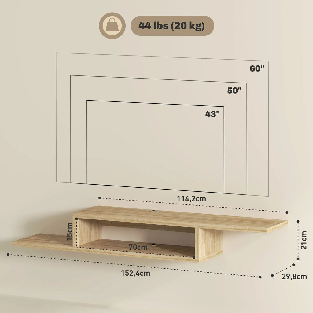 Movany Linea – Meuble TV suspendu bois clair, étagères ouvertes
