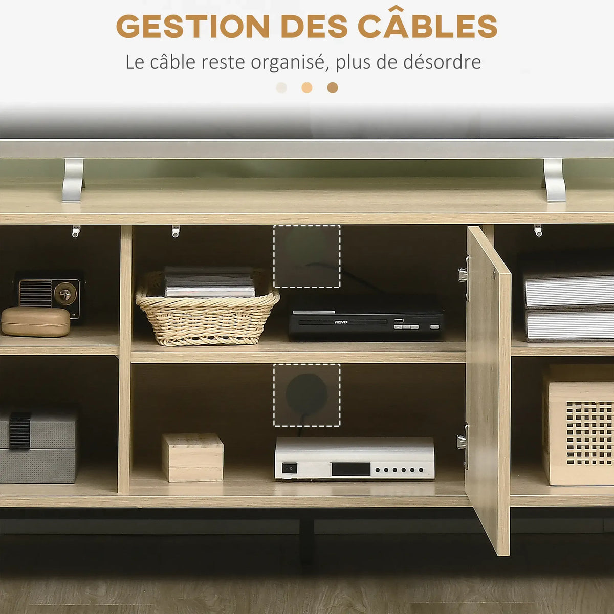 Movany Stria – Meuble TV design bois clair, façades rainurées