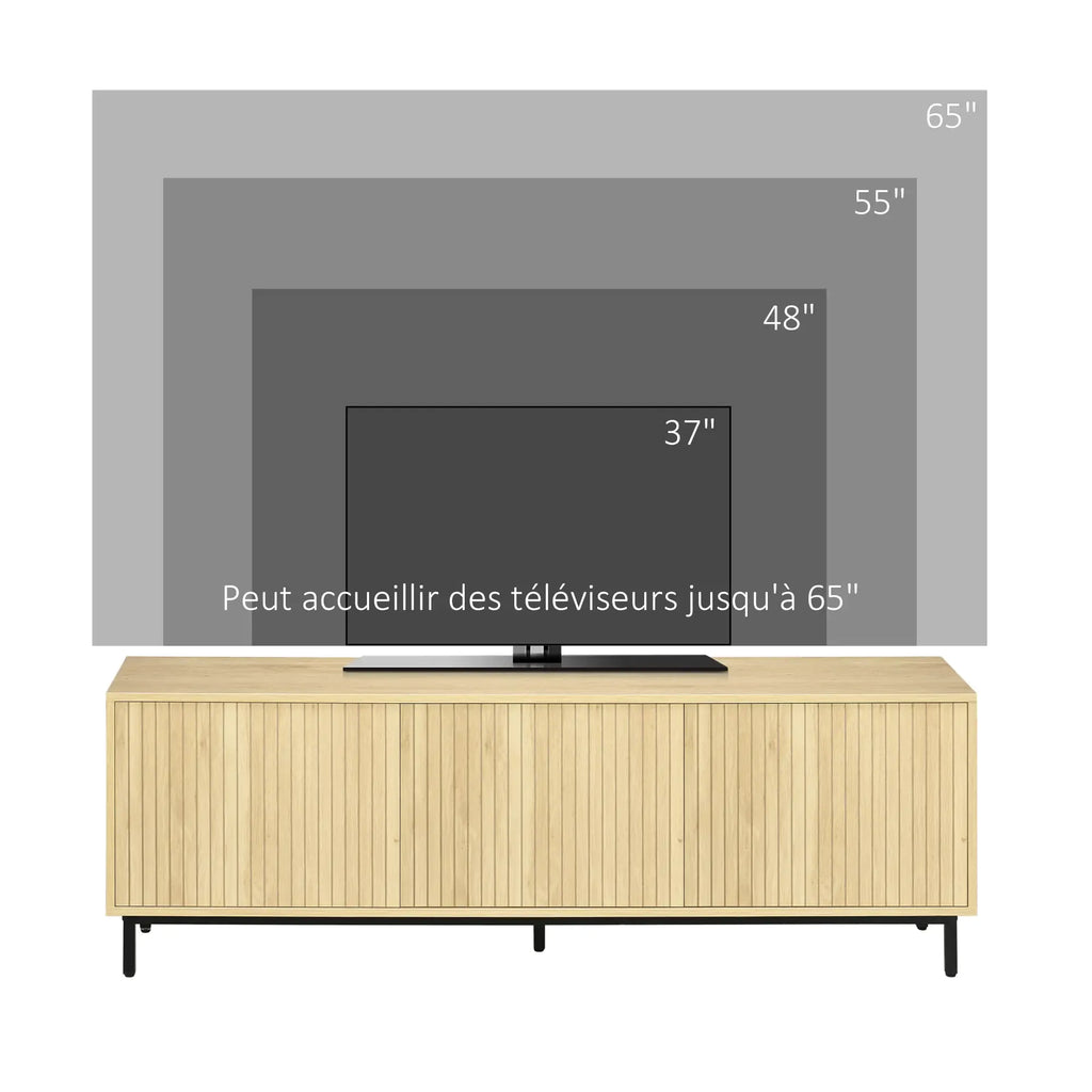 Movany Stria – Meuble TV design bois clair, façades rainurées