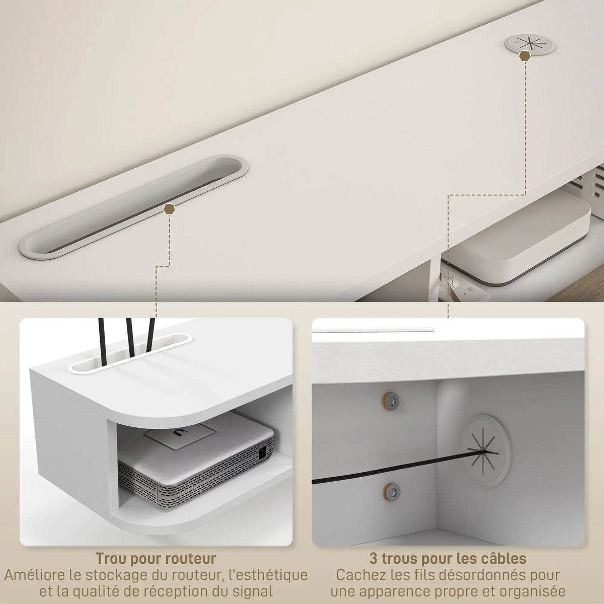 Movany Divine – Meuble TV suspendu blanc, tiroir central