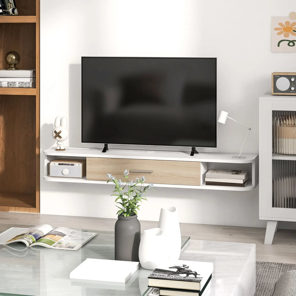 Movany Divine – Meuble TV suspendu blanc, tiroir central